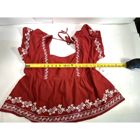 Old Navy‎ Shirt Womens XL Embroidered Floral Peasant Boho Top Short Sleeve - Picture 7 of 15